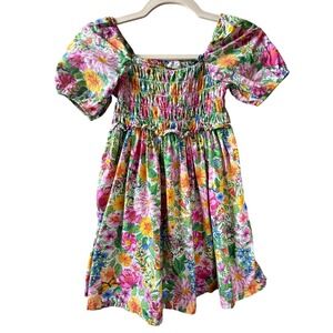 Angela McKay x H&M Girls Floral Smocked Puff Sleeve Dress Organic Cotton Size 6